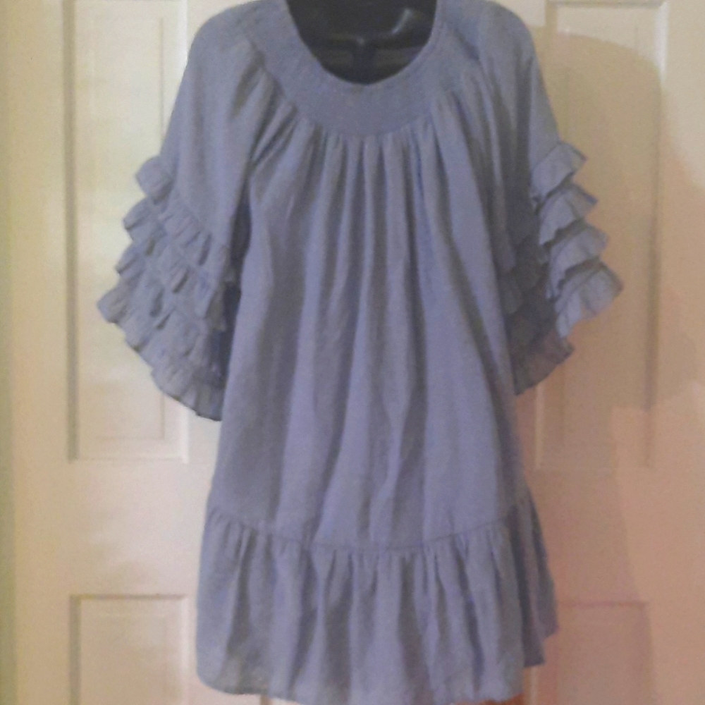 Gray Ruffled 3/4 Sleeve Tunic - Picture 5 of 7